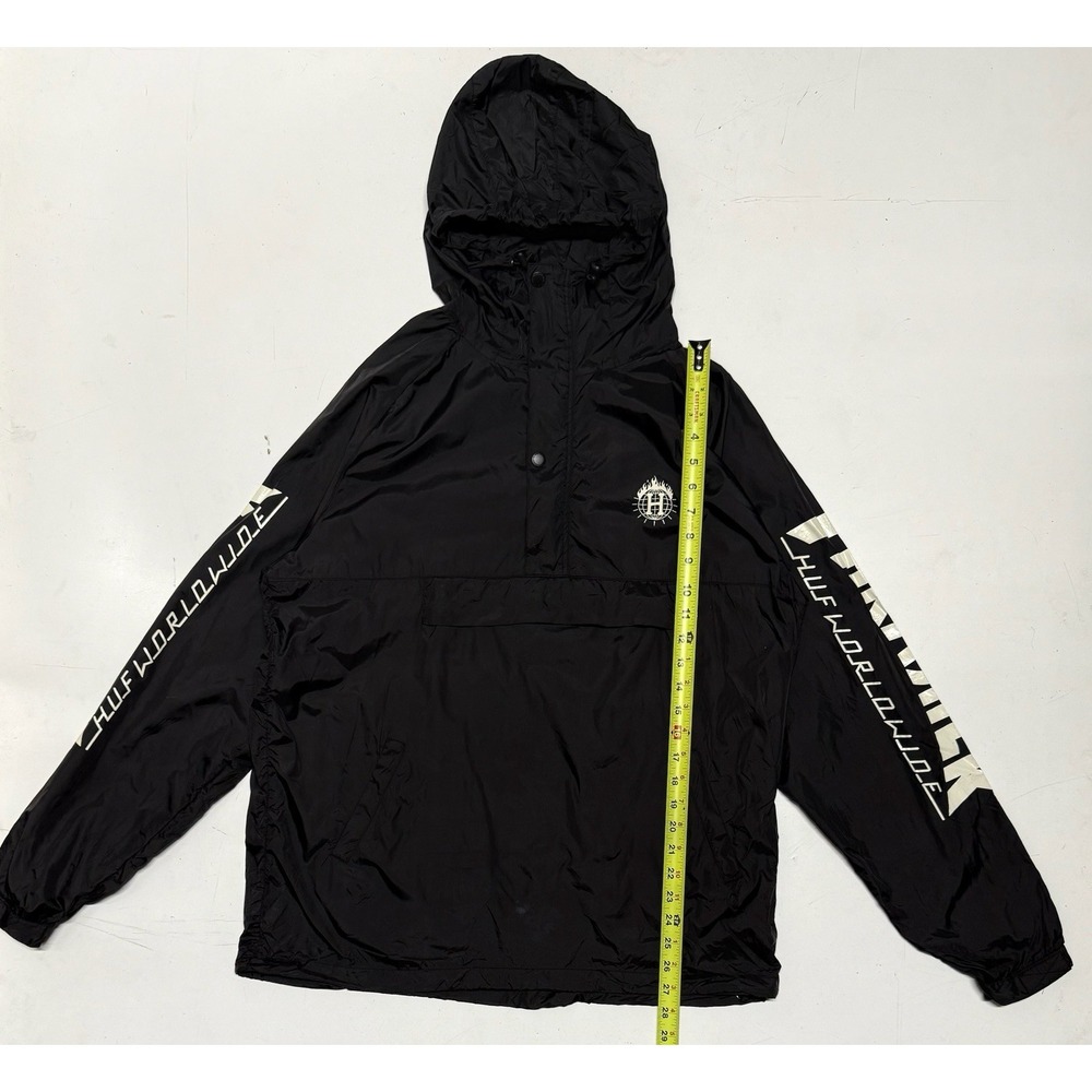 Huf x Thrasher Half Button Hoodie Pockets Men's XL Black